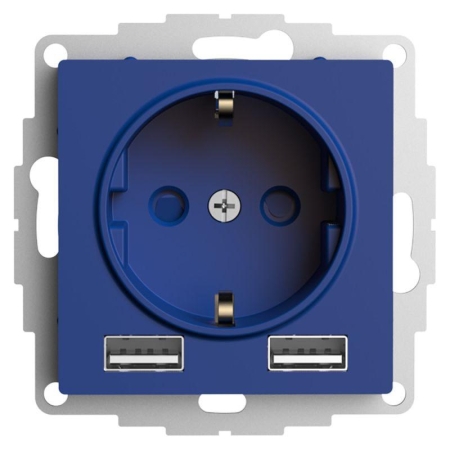 Розетка AtlasDesign 16А с 2-мя заряд. устройствами USB тип A+A 5В/2.4А 2х5В/1.2А механизм аквамарин SE ATN001130