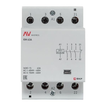 Контактор модульный КМ 63А 3NO+1NC 230В AC (3 мод.) AVERES EKF km-av-3-63-31-230V