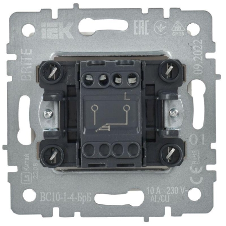 Выключатель 1-кл. СП BRITE ВС10-1-4-БрБ 10А самовозвратн. механизм бел. IEK BR-V14-0-10-K01
