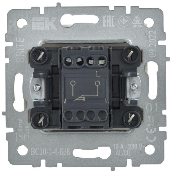 Выключатель 1-кл. СП BRITE ВС10-1-4-БрБ 10А самовозвратн. механизм бел. IEK BR-V14-0-10-K01
