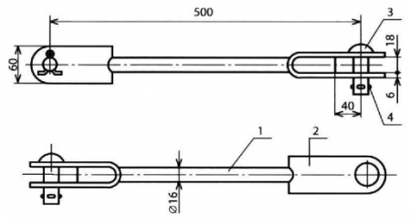 Штанга двойное ушко-двойное ушко (L=500)  КС-173