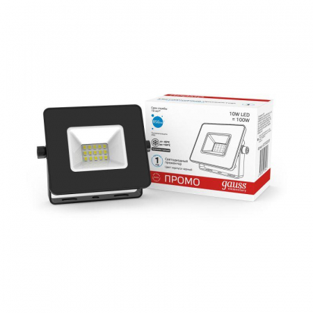 Прожектор светодиодный Elementary 10Вт 6500К IP65 850лм 200-240В ДО PROMO G2 черн. GAUSS 613100310P