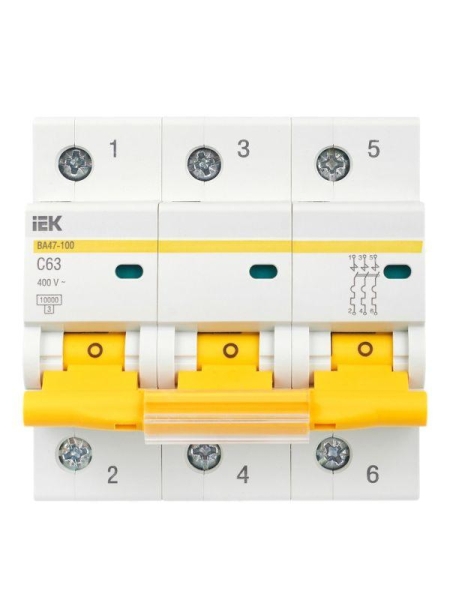 Выключатель автоматический модульный 3п C 63А 10кА ВА47-100 KARAT IEK MVA40-3-063-C
