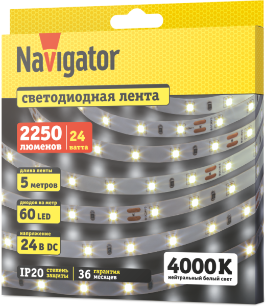 Лента светодиодная 95 305 NLS-2835W60-4.8-IP20-24V (уп.5м) Navigator 95305