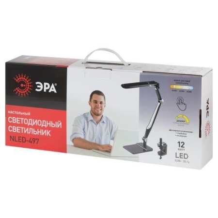 Светильник светодиодный NLED-497-12W-BK настол. на струбцине и с основанием черн. Эра Б0052771