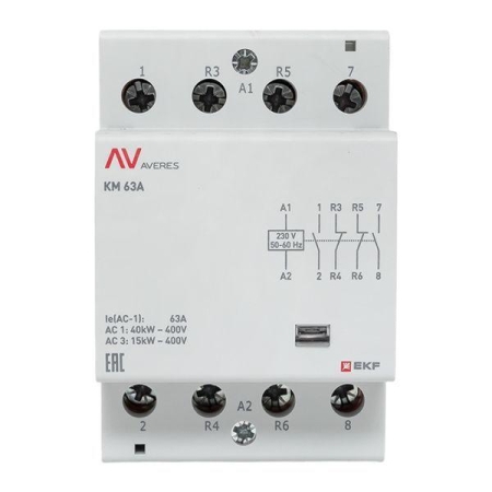 Контактор модульный КМ 63А 2NO+2NC 230В AC (3 мод.) AVERES EKF km-av-3-63-22-230V