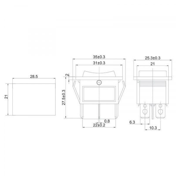 Выключатель клавишный 250В 15А (6с) (ON)-OFF-(ON) с нейтралью без фикс. черн. (RWB-508 SC-767) Rexant 36-2375