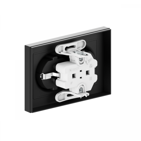 Розетка 2-м СП Эпика 16А с заземл. без защ. шторок с рамкой механизм черн. EKF UP1-SOB-210