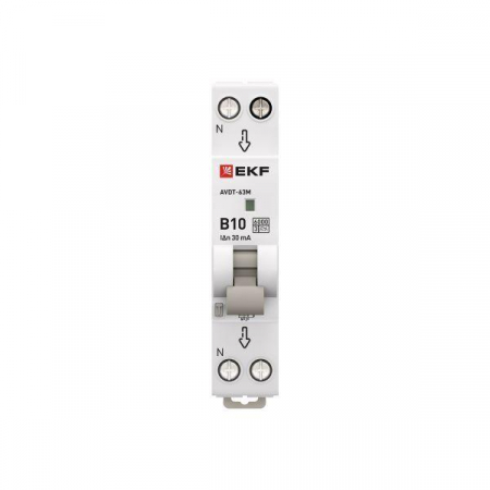 Выключатель автоматический дифференциального тока 1мод. C 10А 30мА тип А 6кА АВДТ-63М (электрон.) PROxima EKF D636EA10C30