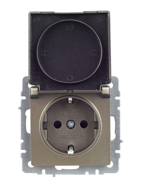 Розетка BRITE РСбш10-3-44-БрШ 16А IP44 с заземл. защ. шторки с крышкой механизм шампань IEK BR-R16-16-44-K37