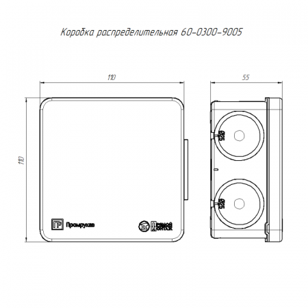 Коробка распределительная ОП 100х100х50мм двухкомпонентн. безгалоген. (HF) для прямого монтажа черн. Промрукав 60-0300-9005