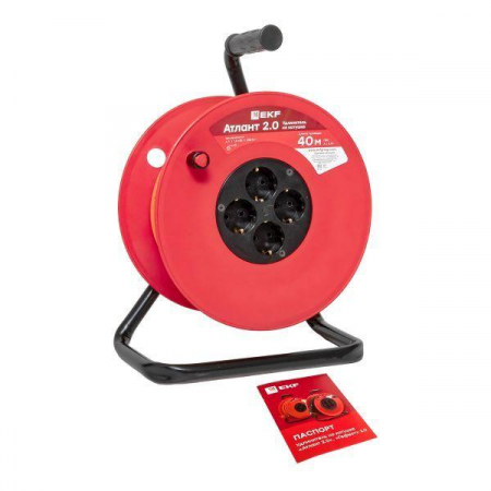 Удлинитель на катушке 4х40м без заземл. 6А IP20 Атлант 2.0 1.3кВт ПВС 2х0.75 PROxima EKF UKA02-06-275-4-40