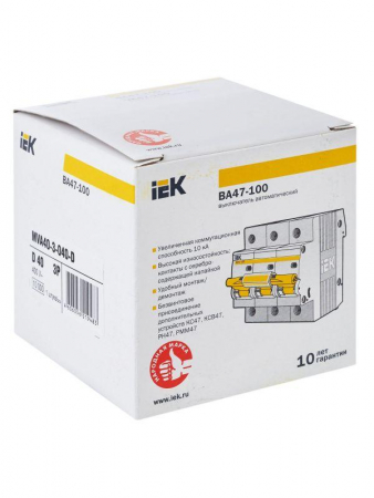 Выключатель автоматический модульный 3п D 40А 10кА ВА47-100 KARAT IEK MVA40-3-040-D