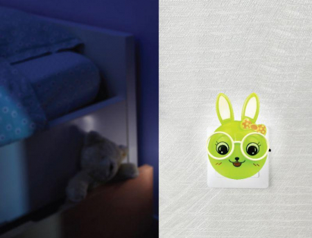 Светильник светодиодный NL-241 "Зайцы очкарики" 220В ночник с выкл. зел. Camelion 13816