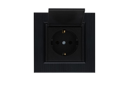 Розетка 1-м с крышкой Karea LINE STAR с заземл. чер. Makel 86054029