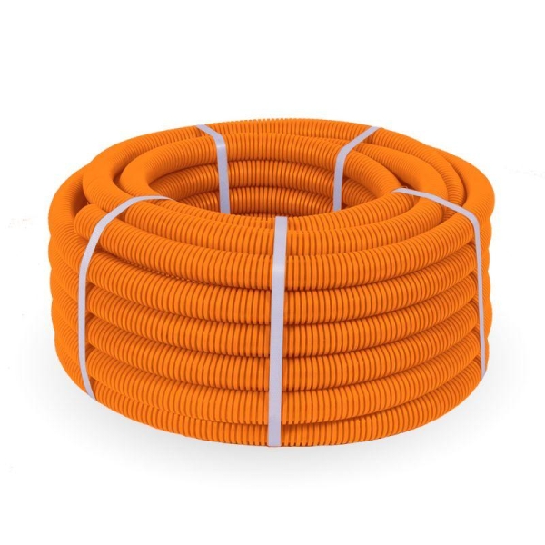 Труба гофрированная ПВХ легкая d32мм с протяжкой 350 Н оранж. (уп.25м) Промрукав PR01.0133
