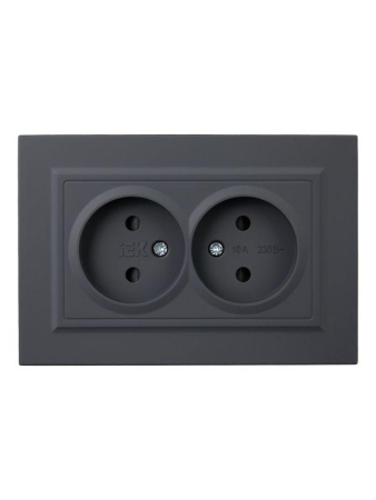 Розетка 2-м СП BRITE РСш12-2-БрГ 10А в сборе без заземл. защ. шторки графит IEK BR-R23-10-K53-F