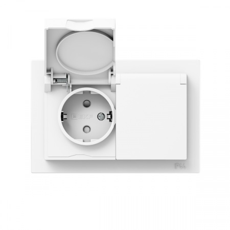 Розетка 2-м СП Эпика 16А IP44 с заземл. защ. шторки с рамкой с крышками механизм бел. EKF UP1-SOW-211-44