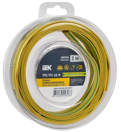 Трубка термоусадочная ТТУ нг-LS 12/6 желт./зел. (уп.2м) IEK UDR12-012-006-002-K52-T