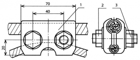 Зажим средней анкеровки и эластичной струны для несущего троса КС-048