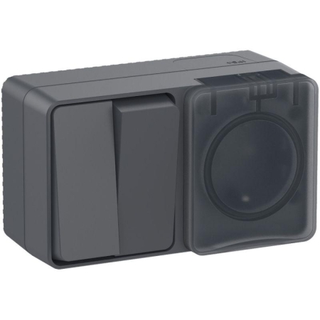 Блок ОП AtlasDesign PROFI IP54 (розетка 1-м 16А заземл. защ. шторки + 2-кл. выключатель 10А) антрацит SE ATN544074