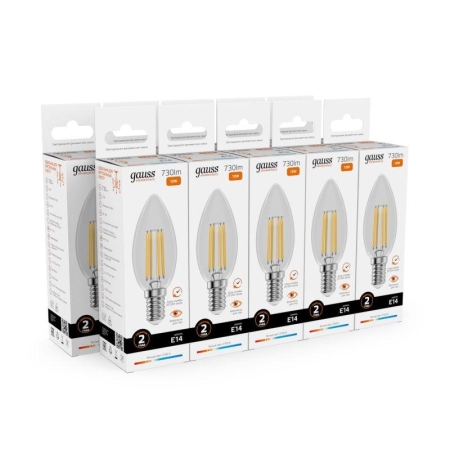 Лампа светодиодная филаментная Filament Elementary 12Вт свеча 2700К Е14 730лм GAUSS 32112