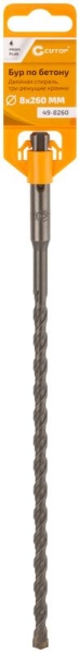 Бур по бетону Profi Plus двойн. спираль три пылеотводящие кромки 8х260мм Cutop 49-8260