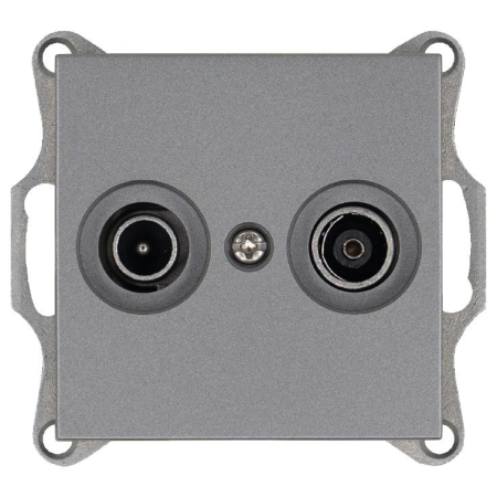 Розетка телевизионная проходная TV + FM 2-м Ф9.5мм механизм алюм. Jasmart G6205S