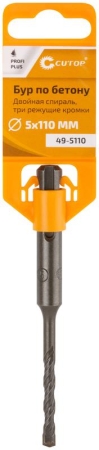 Бур по бетону Profi Plus двойн. спираль три пылеотводящие кромки 5х110мм Cutop 49-5110