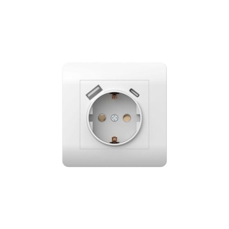 Розетка NEW3-E 16А с заземл. защ. шторки с 2-мя заряд. устройствами USB A+C 5В/2.1А бел. CHINT 431552