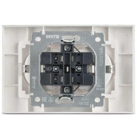 Розетка 2-м СП BRITE РСшПл12-3-БрАБ 16А в сборе с заземл. защ. шторки плоская арктич. бел. IEK BR-R28-16-K91-F