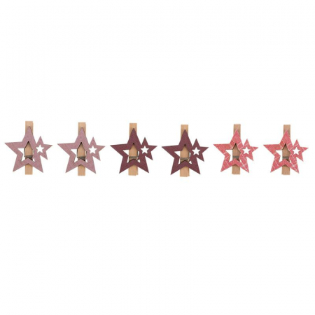 Прищепка деревянная "Звездочки" 16х4.5х1.3см роз. (уп.6шт) Neon-Night 504-034