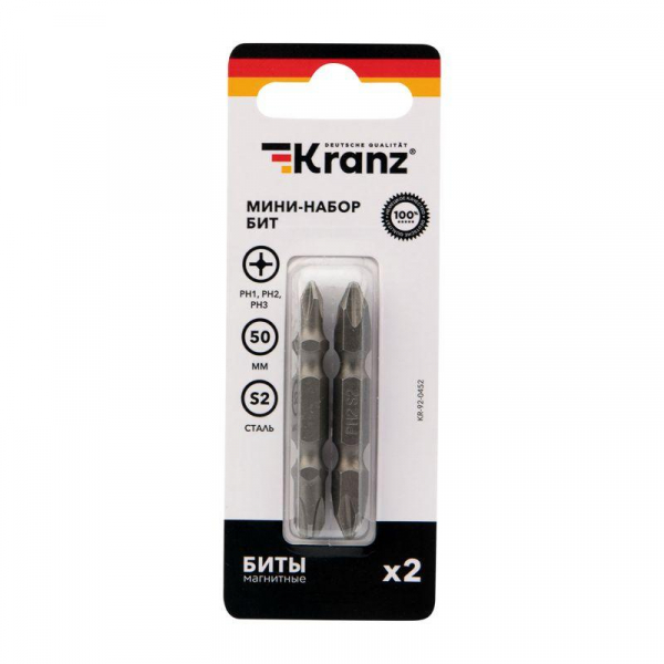 Мини-набор бит двусторонних PH2xPH2 PH1xPH3-50мм (блист. 2шт) Kranz KR-92-0452