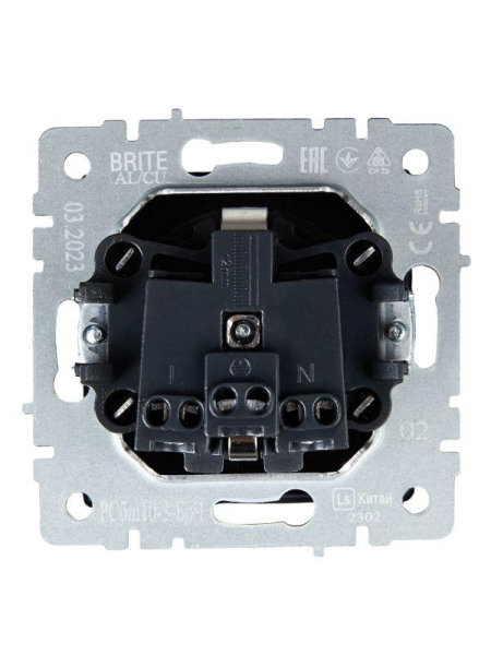 Розетка BRITE РСбш10-3-БрЧ 16А IP20 с заземл. защ. шторки с крышкой механизм черн. IEK BR-R16-16-K02