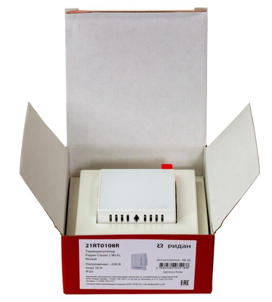 Терморегулятор Clever с Wi-Fi с комбинацией датчиков 16А бел. Ридан 21RT0108R