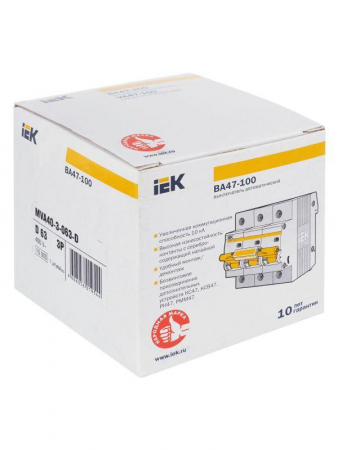 Выключатель автоматический модульный 3п D 63А 10кА ВА47-100 KARAT IEK MVA40-3-063-D