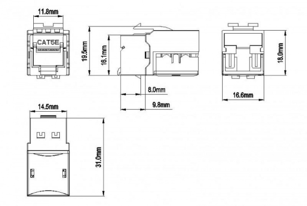 Вставка Keystone Jack RJ-45(8P8C) категория 5e KJ9-8P8C-C5e-90-WH бел. Hyperline 432595