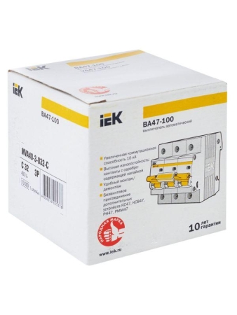 Выключатель автоматический модульный 3п C 32А 10кА ВА47-100 KARAT IEK MVA40-3-032-C
