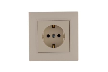Розетка 1-м Karea RIZZ с заземл. керамика крем Makel 88010008