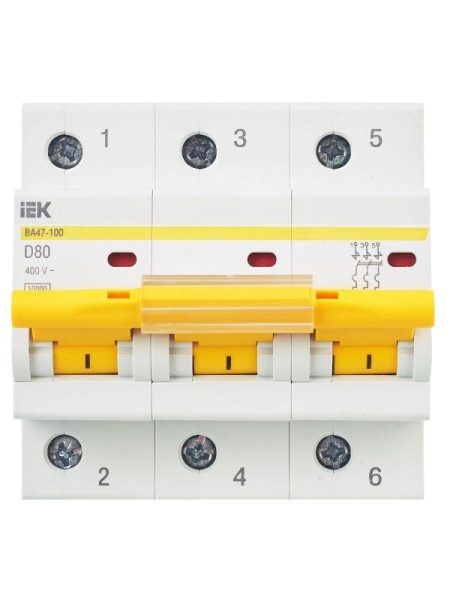 Выключатель автоматический модульный 3п D 80А 10кА ВА47-100 KARAT IEK MVA40-3-080-D