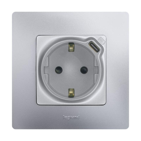 Розетка USB C Etika 16А 250В 1500мА 7.5Вт с заземл. защ. шторки безвинт. зажимы алюм. IEK 672488