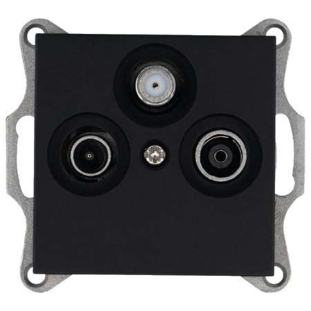 Розетка телевизионная проходная TV + FM + SAT 3-м Ф9.5мм механизм черн. матов. soft touch Jasmart G6207PB