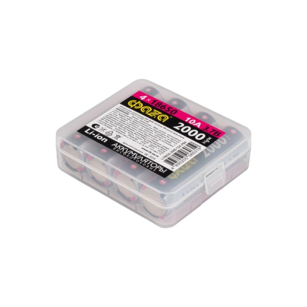 Аккумулятор 18650 3.7В Li-Ion 2000мА.ч без платы защиты PB-4 (уп.4шт) ФАZА 5060319