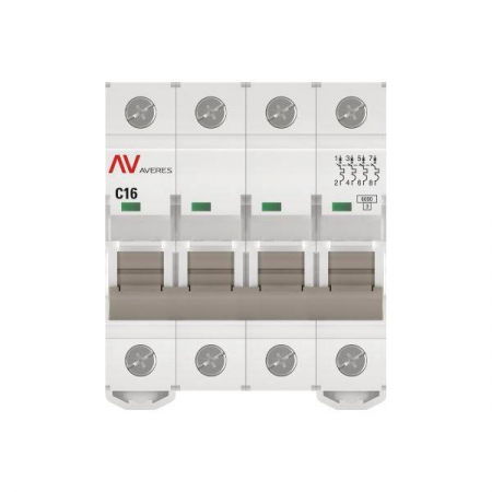 Выключатель автоматический модульный 4п C 16А 6кА AV-6 AVERES EKF mcb6-4-16C-av