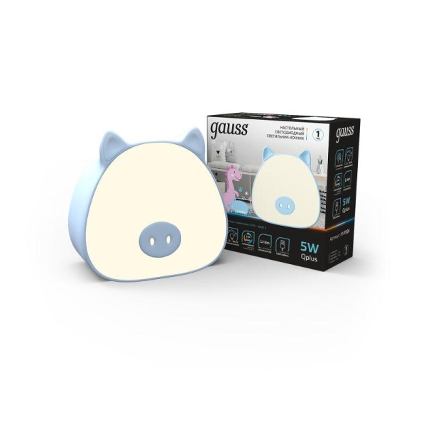 Светильник настольный Qplus 5Вт 2700-6000К 200лм 5В аккум. Li-ion 1200мА.ч диммир. ночник голуб. GAUSS NN7036