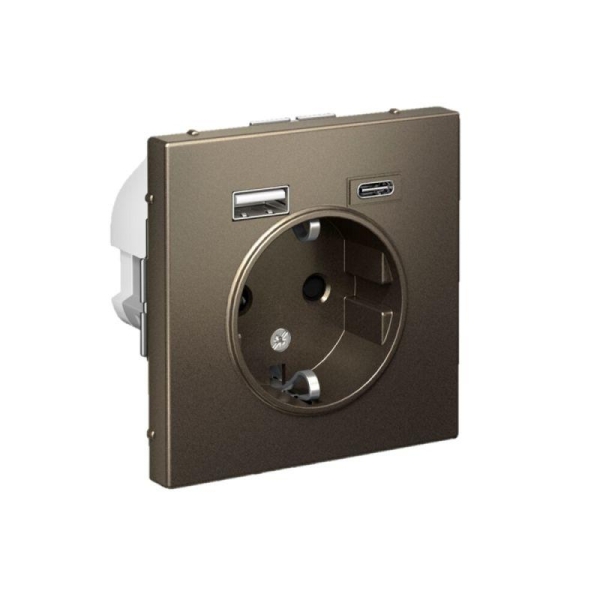 Розетка ArtGallery 16А с 2-мя заряд. устройствами USB A+C 5В/2.4А/3А 2х5В/1.5А механизм мокко SE GAL000632