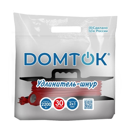 Удлинитель-шнур на рамке 1х30м без заземл. 10А IP20 2.2кВт ПВС 2х1 DOMTOK 2475