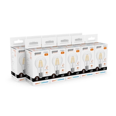 Лампа светодиодная филаментная Filament Elementary А60 9Вт 2700К Е27 710лм GAUSS 22219