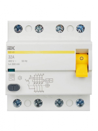 Выключатель дифференциального тока (УЗО) 4п 32А 300мА тип AC ВД1-63 KARAT IEK MDV10-4-032-300