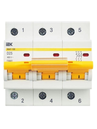 Выключатель автоматический модульный 3п D 25А 10кА ВА47-100 KARAT IEK MVA40-3-025-D